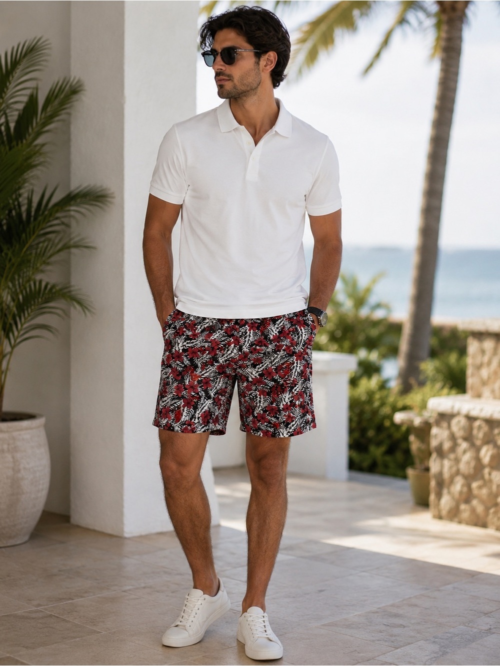 Caribbean red tropical shorts